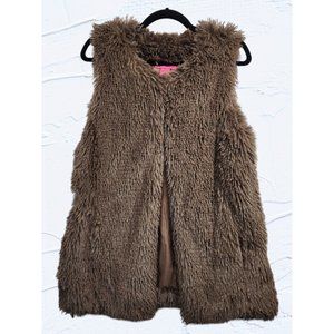 Betsey Johnson Women's Sz S Brown Faux Fur Vest Lined Furry Shaggy Soft Boho